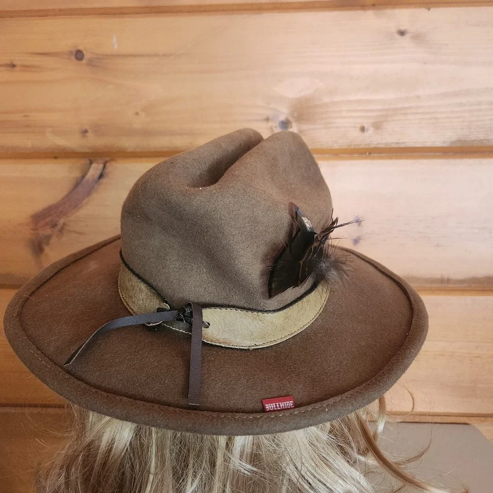 BULLHIDE Cowboy Western Hat Brown Horsing Around Concho Leather Wool Brim Size L